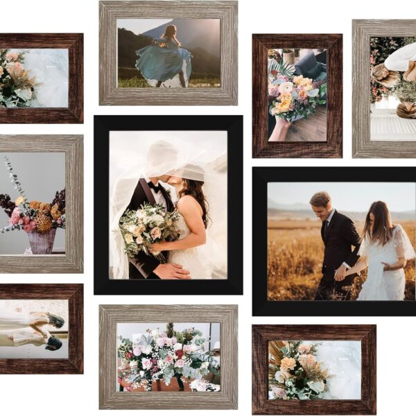 LUCKYLIFE Picture Frames Collage Wall Decor 10-Pack, Gallery Wall Frame Set with 8x10 5x7 4x6 Frames in 3 Different Finishes