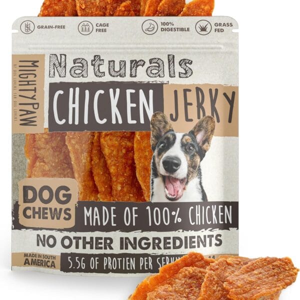 Mighty Paw Naturals Chicken Jerky Dog Treats | Chicken Jerky for Small, Medium and Large Breeds. All Natural Dog Treats. Natural Chews Treat for Large Pets, and Puppies. 14 oz