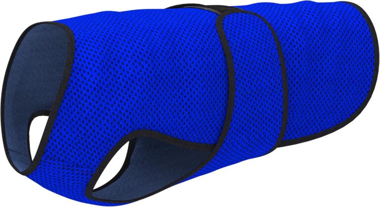 Dog Cooling Vest. Lightweight Jacket with Evaporative Cool Microfiber Technology, UV Protection Shirt for Beach, Sizing for Small, Medium and Large Dogs (L, Dark Blue)