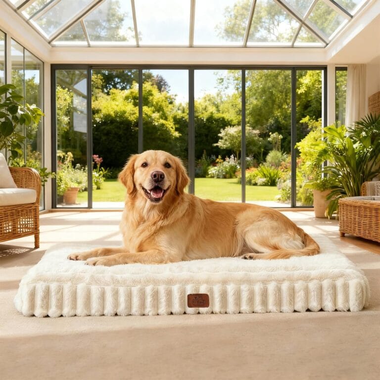 Orthopedic Dog Bed for Large Dog, Waterproof Pet Bed,Non-Slip Bottom and Egg-Crate Foam with Removable Washable Cover Crate Bed,Cream,36"x27"x3"