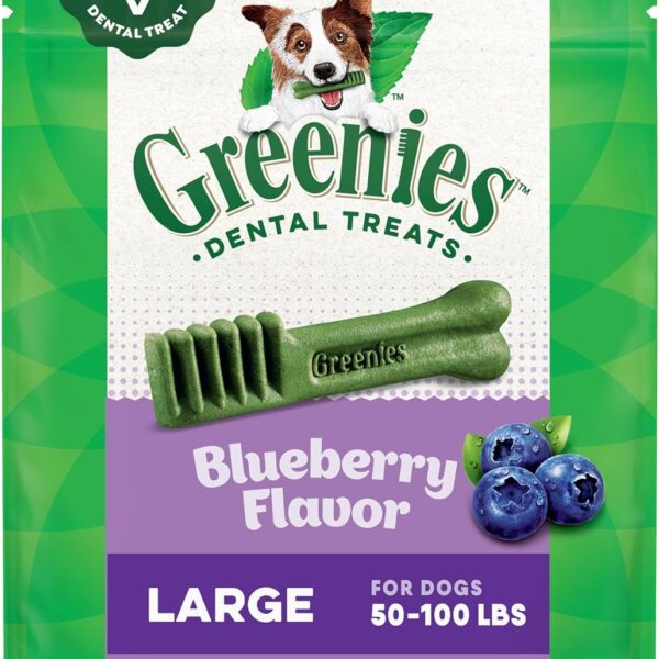 Greenies Veterinarian-Recommended Adult Natural Dental Dog Treats Large Size, Blueberry Flavor, 12 oz. Pack, 8 Count