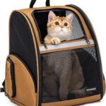 Cat Backpack Carrier for Small Dogs and Medium cat Puppy Kitten Bunny Pet Carrier Backpack Collapsible with Fully Ventilated Mesh with Safety Leash (Brown, 12.9" L x 10.62" W x 15.5" H - M)