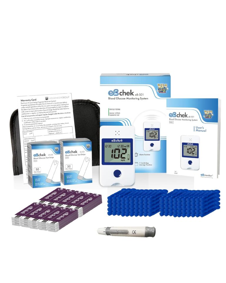 eBchek Blood Glucose Monitor Kit with Voice, 100 Test Strips, 100 Lancets 30G, 1 Blood Sugar Monitor for Diabetes, Talk Function, No Coding, Multi-Lingual Voice, Blood Sugar, Lancing Device