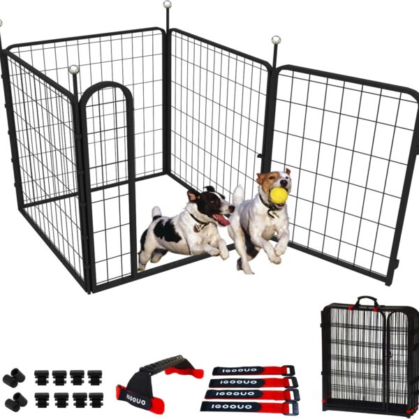 Portable Dog Crates & Playpen, 32'' Metal Pet Pen for Small/Medium Dogs, Indoor/Outdoor, Easy-Carry Straps, Rustproof, One Door