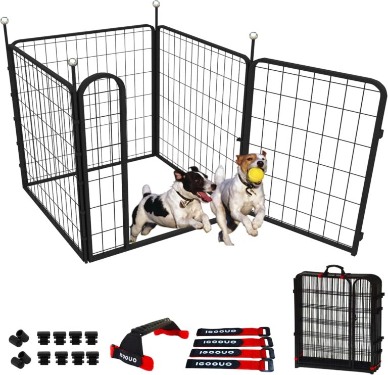 Portable Dog Crates & Playpen, 32'' Metal Pet Pen for Small/Medium Dogs, Indoor/Outdoor, Easy-Carry Straps, Rustproof, One Door