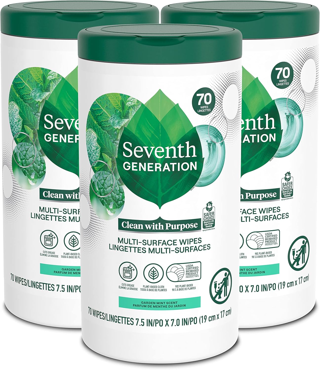 Seventh Generation Multi Purpose Wipes All Purpose Cleaning Garden Mint scent with 100% Essential Oils and Botanical Ingredients 70 count, Pack of 3 Seventh Generation Multi Purpose Wipes All Purpose Cleaning Garden Mint scent with 100% Essential Oils and Botanical Ingredients 70 count, Pack of 3