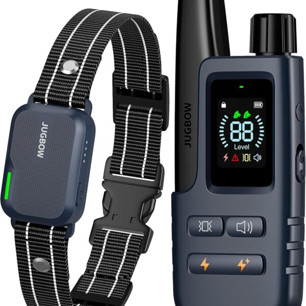 Jugbow Dog Shock Collar - 4200FT Dog Training Collar with Remote IPX7 Waterproof Electric Collar with 4 Training Modes, Security Lock, Rechargeable e-Collar for All Breeds, Sizes Dark Blue