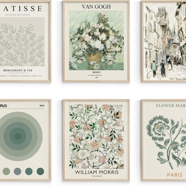 Habseligkeit Sage Green Master Wall Art Prints, Abstract Matisse Wall Art Exhibition Posters, Vintage Art Boho Art Prints, Retro Room Decor for Aesthetic Bedroom8x10inch, Unframed