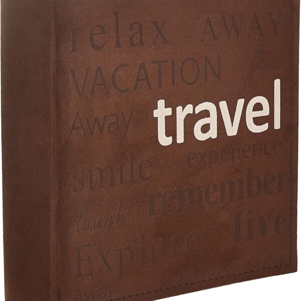 Pioneer Travel Text Design Sewn Faux Suede Cover Photo Album, Brown