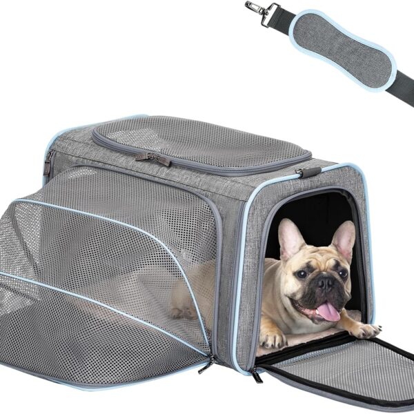 Petsfit Expandable Pet Carrier, 19x12x12 inches Soft-Sided Portable Cat Carrier Dog Carrier, with Removable Plush Mat, Locking Safety Zippers and Pockets