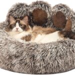 Jiupety Paw Shape Calming Pet Bed, Plush Faux Fur Donut Bed for Dogs & Cats, Machine Washable, Non-Slip Bottom, Medium (22"22"6"), Gray