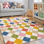 jinchan Macy Area Rug 3x5 Kids Washable Indoor Floor Cover Non-Slip Modern Soft Rug Elementary School Classroom Colorful Diamond Carpet for Nursery Playroom Daycare Bedroom Living Room Circus on Cream