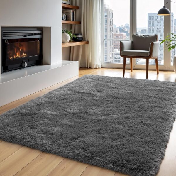 Zentavio Area Rugs for Living Room Grey Rugs for Bedroom 4x6 Carpet Fluffy Furry Soft Shag Aesthetic Plush High Pile Gray Throw Rug for Nursery Kids Room Dorm
