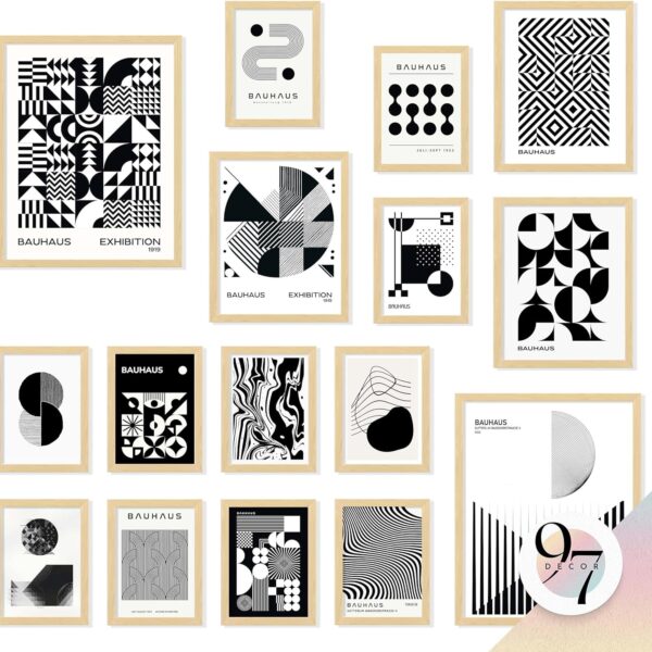 97 Decor LARGE 11x14 Bauhaus Wall Art Prints - Large Abstract Wall Art Decor, Mid Century Modern Posters For Wall, Black Beige Modern Painting Geometric Pictures For Bedroom Living Room (unframed)
