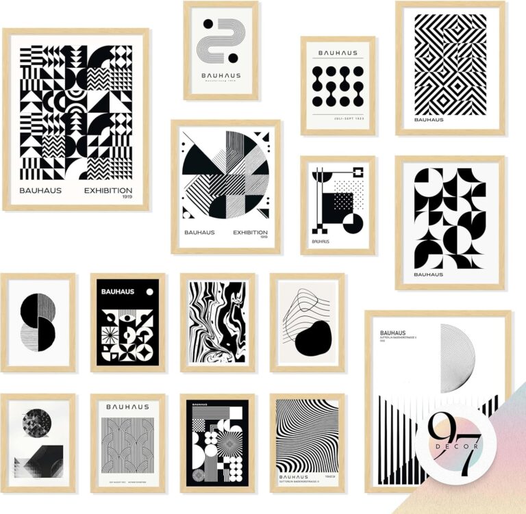 97 Decor LARGE 11x14 Bauhaus Wall Art Prints - Large Abstract Wall Art Decor, Mid Century Modern Posters For Wall, Black Beige Modern Painting Geometric Pictures For Bedroom Living Room (unframed)