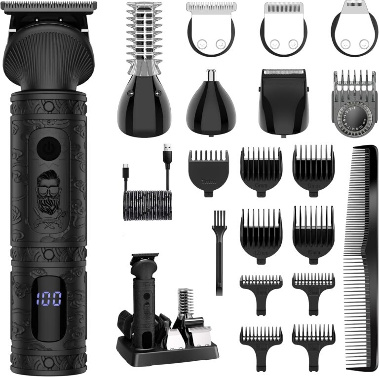 Beard Trimmer for Men Professional Mens Beard Grooming Kit T-Blade Trimmer Electric Shaver Razor Nose Body Trimmer Hair Cutting Kit Cordless 7 in 1 Black