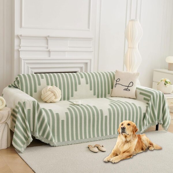 HAOMAIJIA Boho Sofa Covers Couch Covers for 3 Cushion Couch Sofa Pet Friendly Soft Thick Non Slip Couch Cover for Dogs Washable Sectional Couch Covers L Shape Furniture Protector (Green, 91"x134")