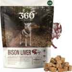 360 Pet Nutrition Freeze-Dried Raw Bison Liver Dog Treats  Single Ingredient, High Protein, Grain-Free, All-Natural Training Snacks, Made in USA, 4 oz