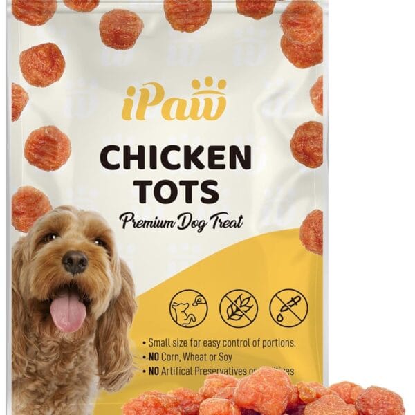 iPaw Chicken Tots Dog Treats for Puppy Training, All Natural Human Grade Dog Treat, Hypoallergenic, Easy to Digest (Chicken Tots)