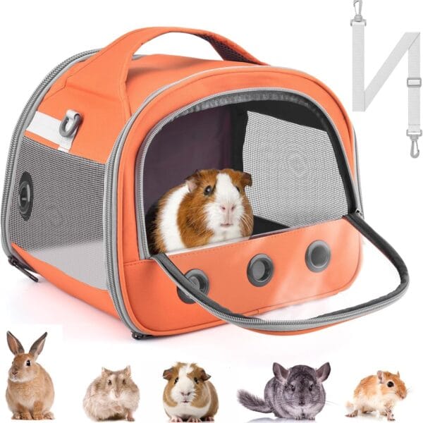 Bissap Guinea Pig Carrier Bag, Portable Small Animal Carrier Pouch for Hamster Chinchilla Rabbit Gerbil Hedgehog Sugar Glider Outgoing Travel Carrying Case -Orange