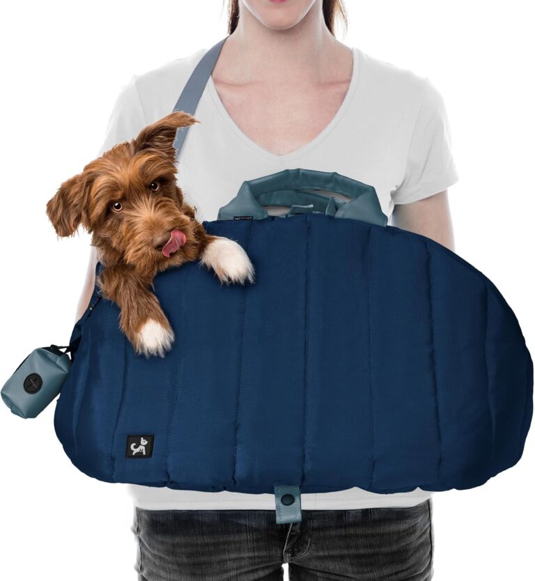 Sytopia Dog Bag Carrier for Small and Medium Dogs, Waterproof and Washable, Travel Pets Purse up to 15 Lbs, Car Seat & Bed, Adjustable Leashes, Navy Blue