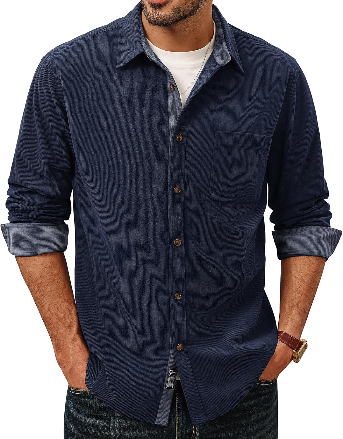 PJ PAUL JONES Men's Corduroy Button Down Shirt Long Sleeve Casual Collared Wrinkle Free Untucked Shirts with Pocket PJ PAUL JONES Men's Corduroy Button Down Shirt Long Sleeve Casual Collared Wrinkle Free Untucked Shirts with Pocket