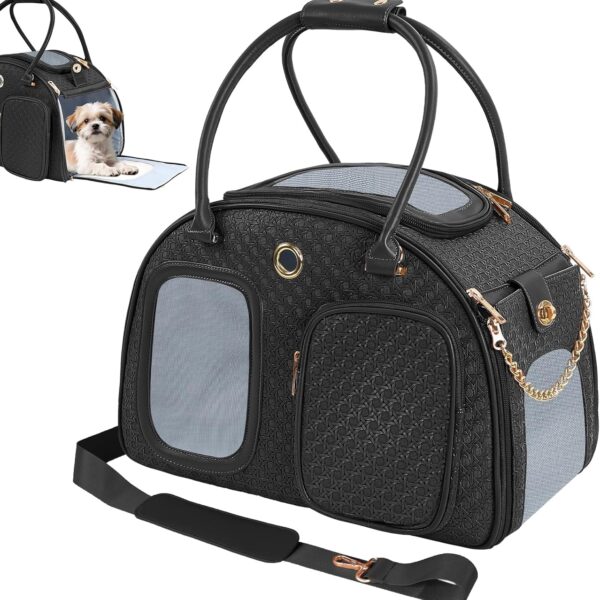 Dog Purse Carrier for Small Dogs, TSA Airline Approved Pet Tote Bag, Fashion Soft-Sided Puppy Carrier Purse with Pockets for Travel, Daily Outings (Black, 16.1inch x 8.7inch x 12inch)