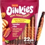 Hartz Oinkies Tender Ribs with Real Chicken, Duck & Veggies, Peanut Butter Flavored Rawhide-Free Dog Treats, Highly Digestible Dog Chews, 22 Count