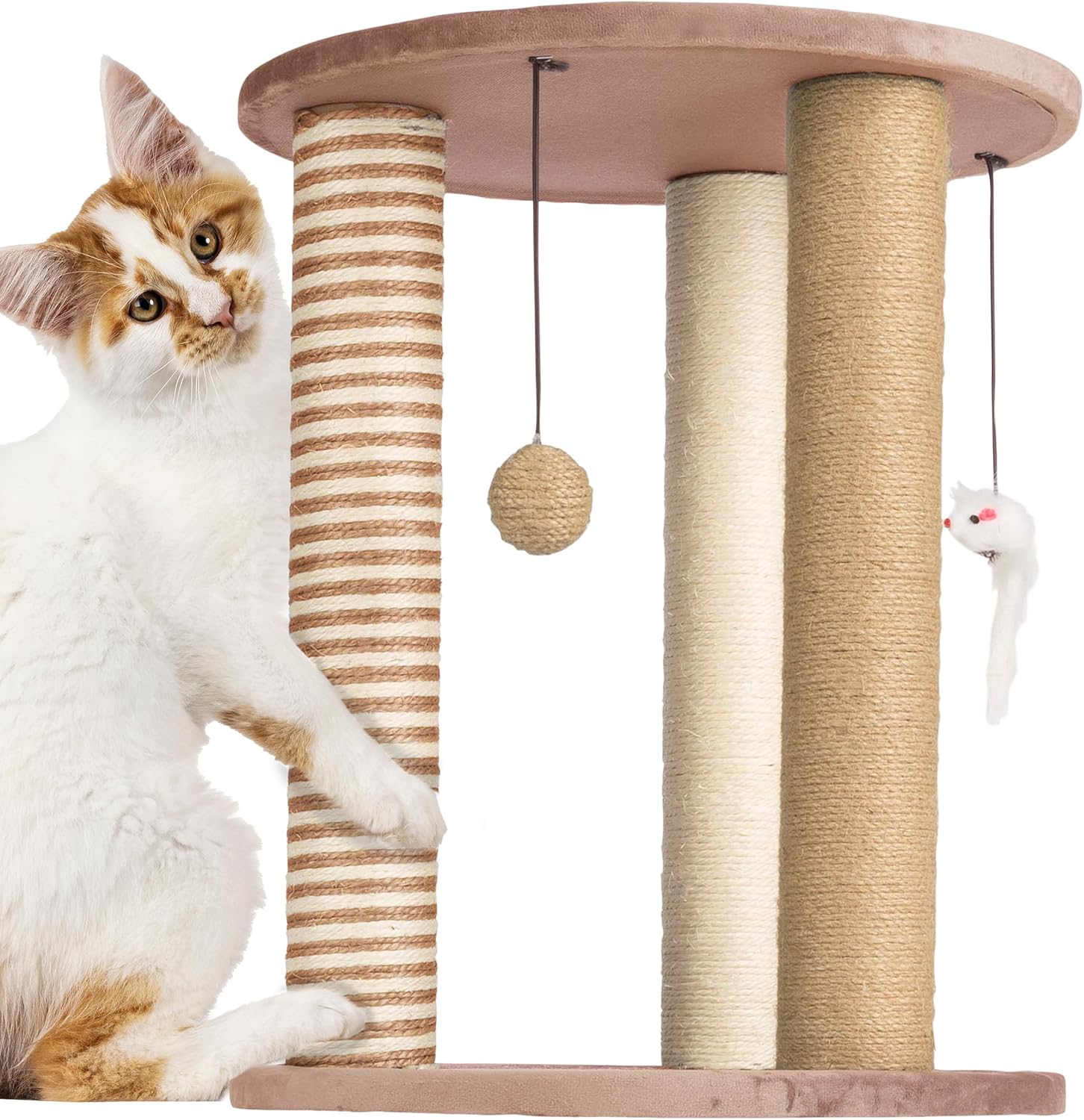 Cat Scratching Post - 3 Scratcher Posts with Carpeted Base Play Area and Perch - Furniture Scratching Deterrent for Indoor Cats by PETMAKER (Brown), Large Cat Scratching Post - 3 Scratcher Posts with Carpeted Base Play Area and Perch - Furniture Scratching Deterrent for Indoor Cats by PETMAKER (Brown), Large
