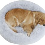 39'' inch Calming Dog Bed, Plush Anti-Anxiety Donut Dog Bed for Small Medium Large Dogs, Warming Cozy Soft Cute Round Washable, Marshmallow Cuddler Nest Pet Bed, Grey