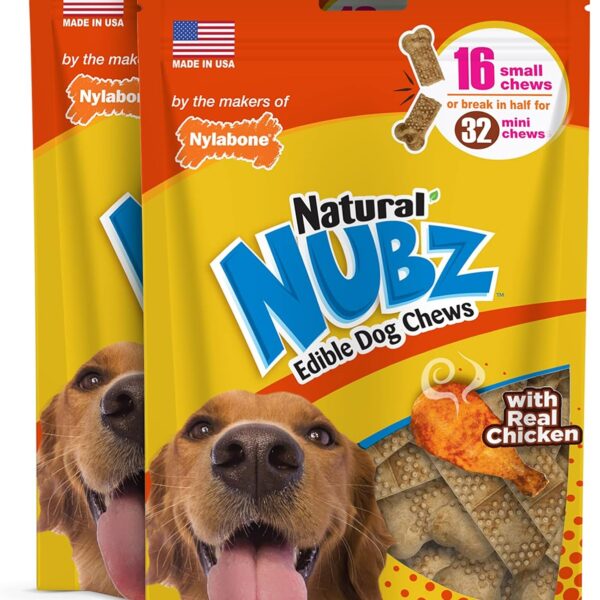 Nylabone Nubz Natural Dog Chew Treats, Chicken Flavor Pet Dental Chews for Small Dogs, Longer-Lasting Dog Bones Made in USA - Up to 30 lbs. (32 Count)
