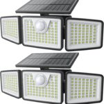 2500LM Solar Lights Outdoor with Motion Sensor,3 Head 270 Wide Angle Street Area Lights, IP65 Waterproof Security Lighting with 3 Modes(Non-Remote,2 Pcs)
