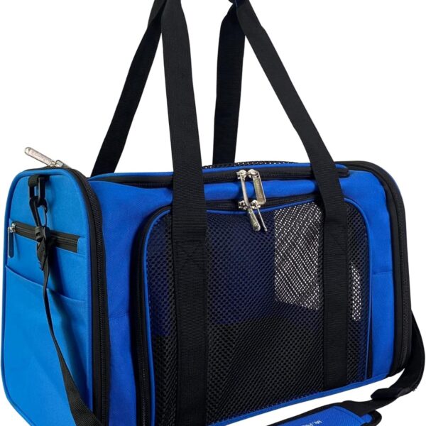 Airline Approved Soft Sided Pet Carrier, 17.5X11X11 Travel Tote with Soft Padded Bedding with Strong 1/4" Wood Base, Seatbelt & Luggage Attachment, Perfect for Cats and Small Dogs