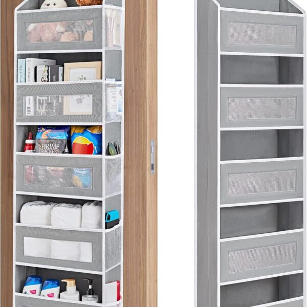 JARLINK Over The Door Organizer Storage, 5 Shelf Hanging Door Organizer with 5 Large Capacity Pockets, Anti Tilt 44 lb Load Behind Door Storage for Bedroom, Bathroom, Pantry, Nursery, (Grey)