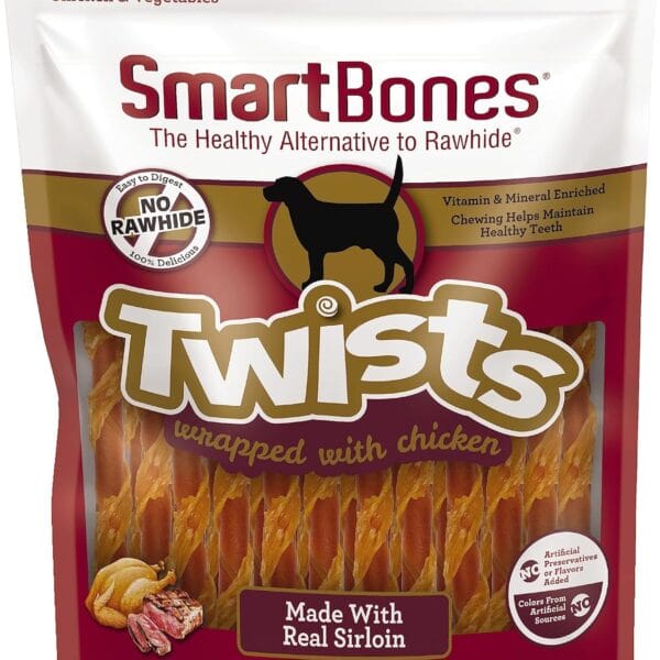 SmartBones Twists Wrapped with Chicken Made with Real Sirloin, 30 Count, Treat Your Dog to a Rawhide-Free Chew, 1 Count (Pack of 1)
