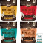 (4 Pack) Merrick Power Bites Natural Grain Free Gluten Free Soft & Chewy Chews Dog Treats - Chicken, Beef, Turducken, Salmon with 10ct pet Wipes