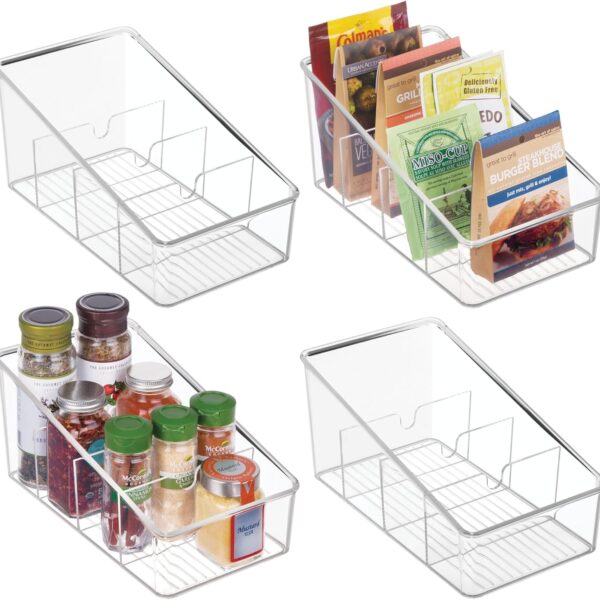 iDesign Divided Packet Organizer for Kitchen and Pantry Storage - Set of 4 - Clear