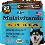 Natural Dog Company 25-in-1 Multivitamin for Dogs  Vet-Formulated Soft Chews for Puppies, Adults & Seniors, Supports Joints, Skin, Coat, Immune & Heart Health, NASC Certified, 90 Count
