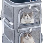 Double Cat Carrier for 2 Cats,Dog Backpack Carrier for Medium Dogs,Double Compartment Pet Carrier Backpack for Dual Pets,for Outdoor Traveling/Stroll and Picnic