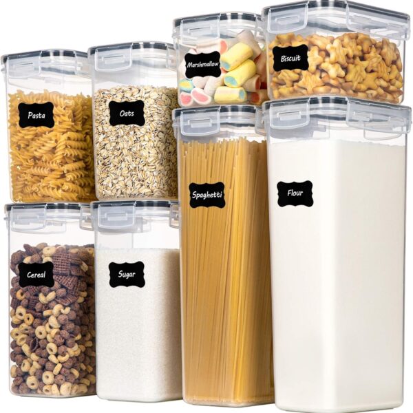 CHEFSTORY Airtight Food Storage Containers with Lids, 8 PCS Plastic Storage Canisters for Kitchen & Pantry Organization,Dry Food Canisters for Flour, Sugar and Cereal