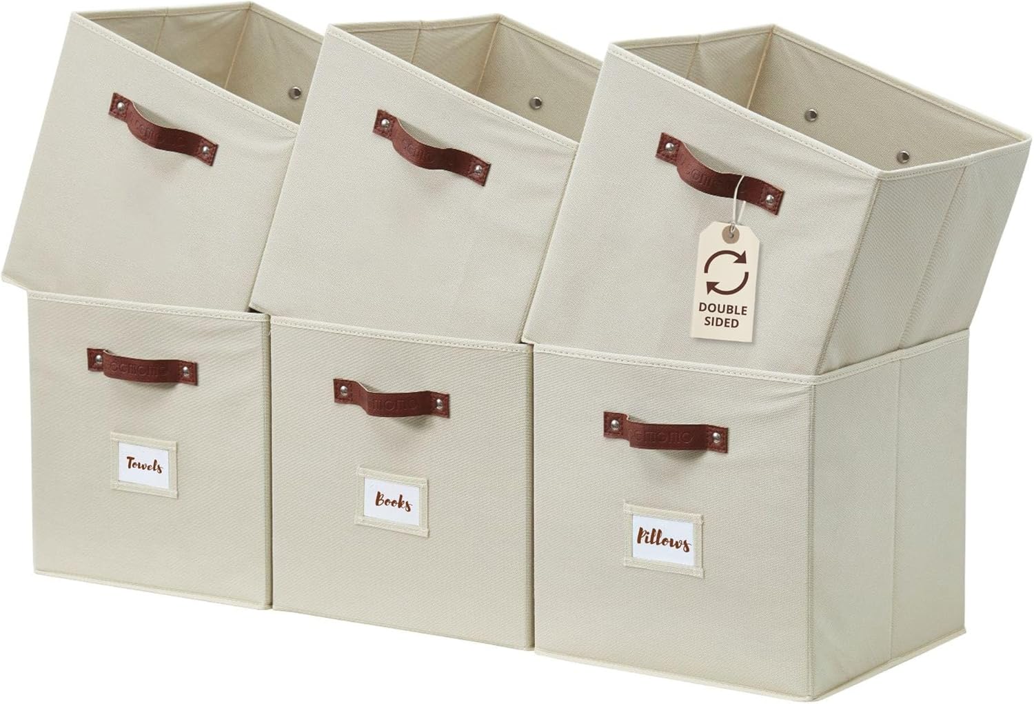 DECOMOMO Storage Bins, Cube Storage Bin with Labels, Fabric Storage Cubes for Shelves (10.5" x 11" / 6pcs, Beige) DECOMOMO Storage Bins, Cube Storage Bin with Labels, Fabric Storage Cubes for Shelves (10.5" x 11" / 6pcs, Beige)