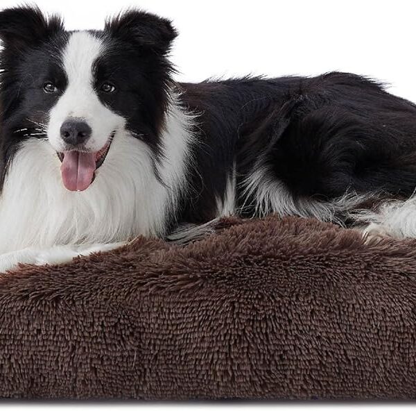 Bedsure Washable Large Dog Bed for Crate, Faux Fur Dog Crate Pad for Large Breed, Plush Soft Comfort Dogs Sleeping Mat, Anti-Slip Pet Kennel Pad, 35" x 23", Dark Brown