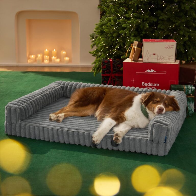 Bedsure Orthopedic Dog Beds Large Sized Dog, Waterproof Memory Foam Pet Bed with Sides, Non-Slip Bottom and Egg-Crate Foam Large Pet Couch Sofa with Washable Removable Corduroy Cover, Grey