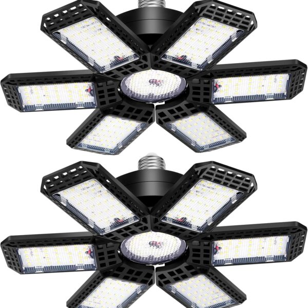 2 Pack Garage Light, 200W 20000LM 6500K LED Shop Lights, Garage Lights Ceiling Led with 6+1 Deformable Panels, Screw in E26/E27 Socket Bulb for Warehouse, Workshop, Basement, Barn Lighting