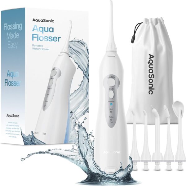 AquaSonic Water Flosser - Cordless Rechargeable Water Flossers for Teeth Cleaning - Waterproof Aqua Flosser, Portable Oral Irrigator for Dental Cleaning with 5 Jet Tips  Braces Home Travel.