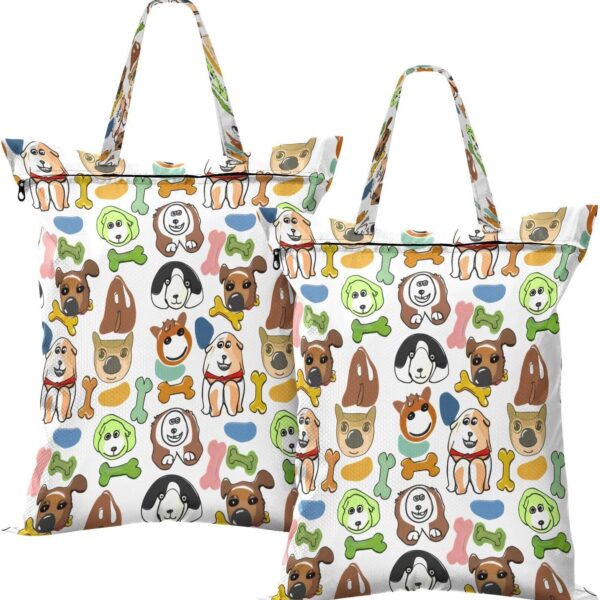 YETTASBIN 2 Pack Large Travel Laundry Bags - Dog Waterproof Wet Dry Bag Washable Dirty Clothes Organizer with Sturdy Handle & Zipper for Beach Gym Swimming Pool, 18 x 22.4 Inch