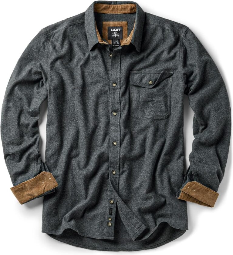 CQR Men's 100% All Cotton Button Down Flannel Shirts, Long Sleeve Brushed Warm Soft Casual Outdoor Plaid Shirt