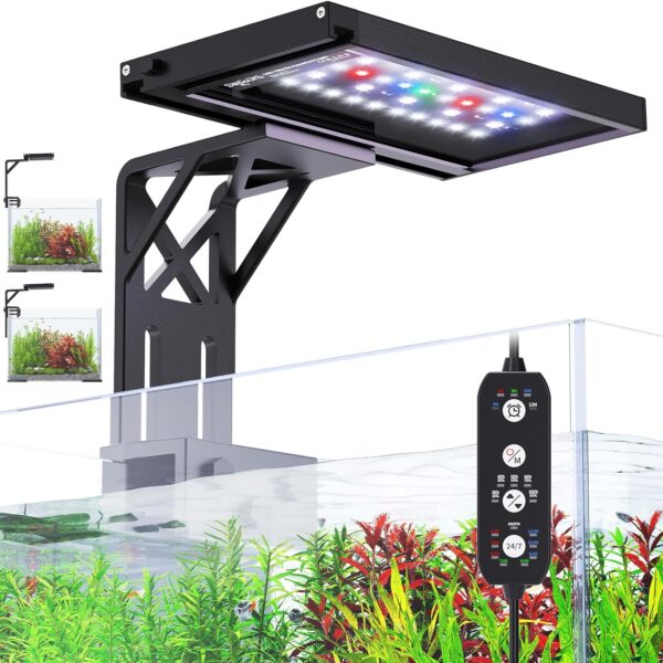 SEAOURA Clip On Aquarium Light for Plants-24/7 Cycle Fish Tank Light with Timer, Full Spectrum+7 Colors Mode, Auto On/Off, Adjustable Brightness and Height, 12W (7inch for 7-12 inch Tank)