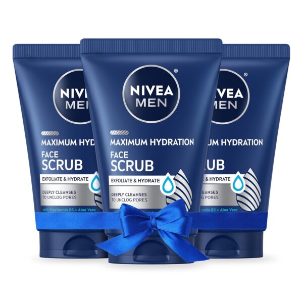 NIVEA MEN Maximum Hydration Deep Cleaning Face Scrub With Aloe Vera, 3 Pack of 4.4 Oz Tubes