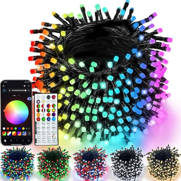 YIQU Smart Color Changing Christmas Lights, 66 FT 200 LED RGB String Lights with Remote App Control and Timer, Music Sync Multiple Modes Twinkle Mini Light Waterproof Indoor Outdoor